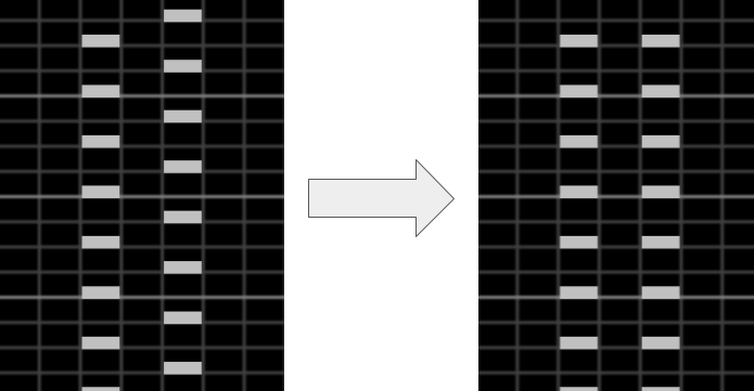 如图，16分音符阶梯处理为8分音符纵连
